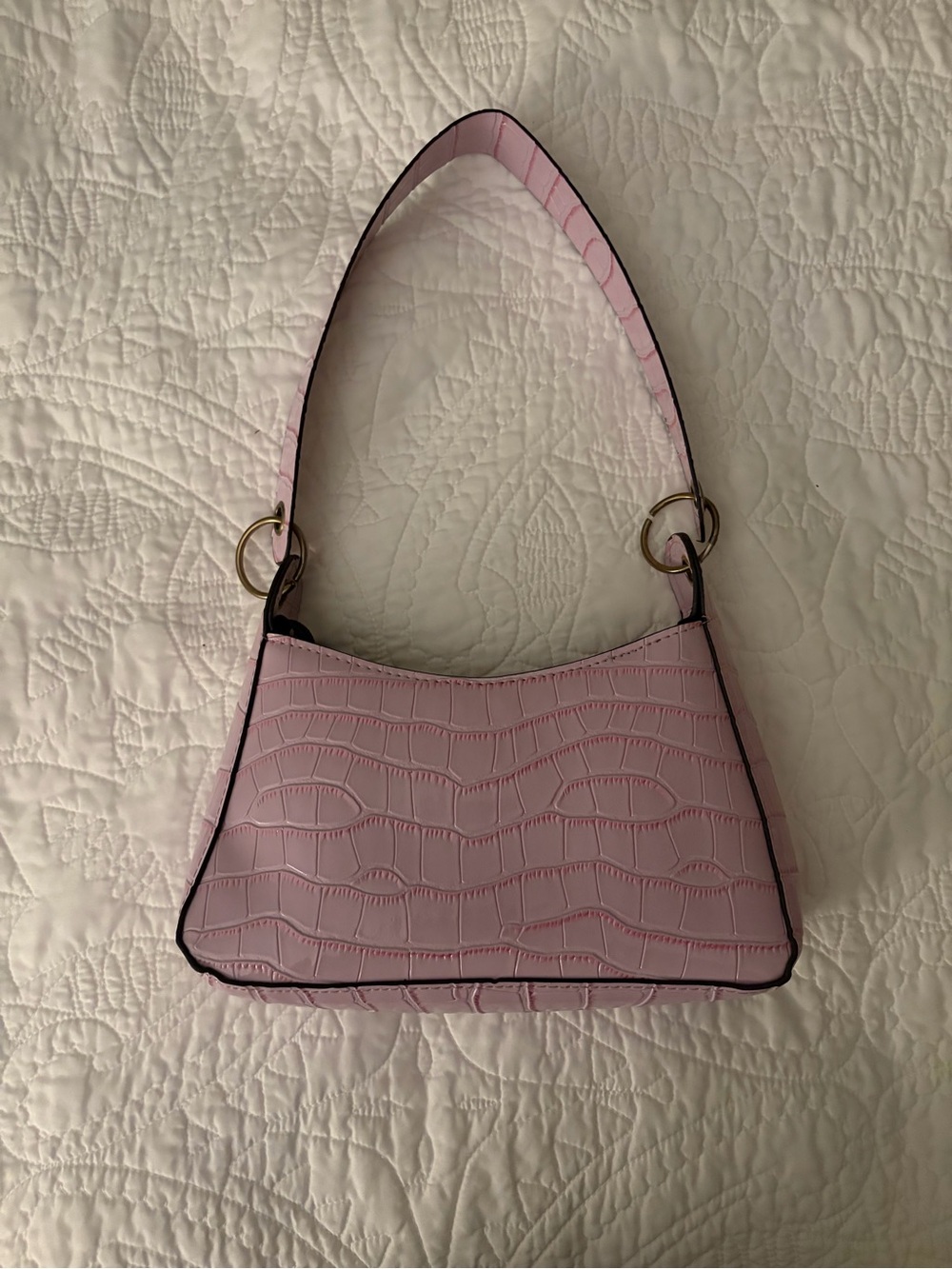 Pink Croc-Embossed Shoulder Bag